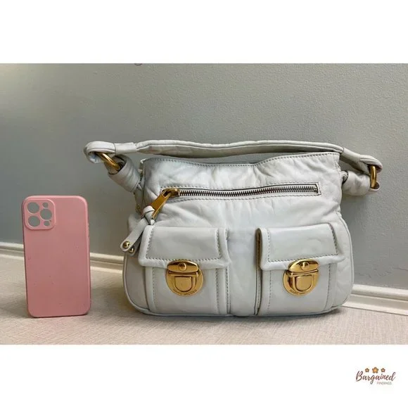 Authentic MARC JACOBS Off White Italian Calfskin Leather Mercer Sofia Hobo Bag
